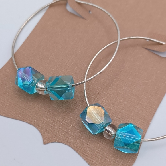 Faceted Glass Bead Hoop Earrings - Picture 3 of 5